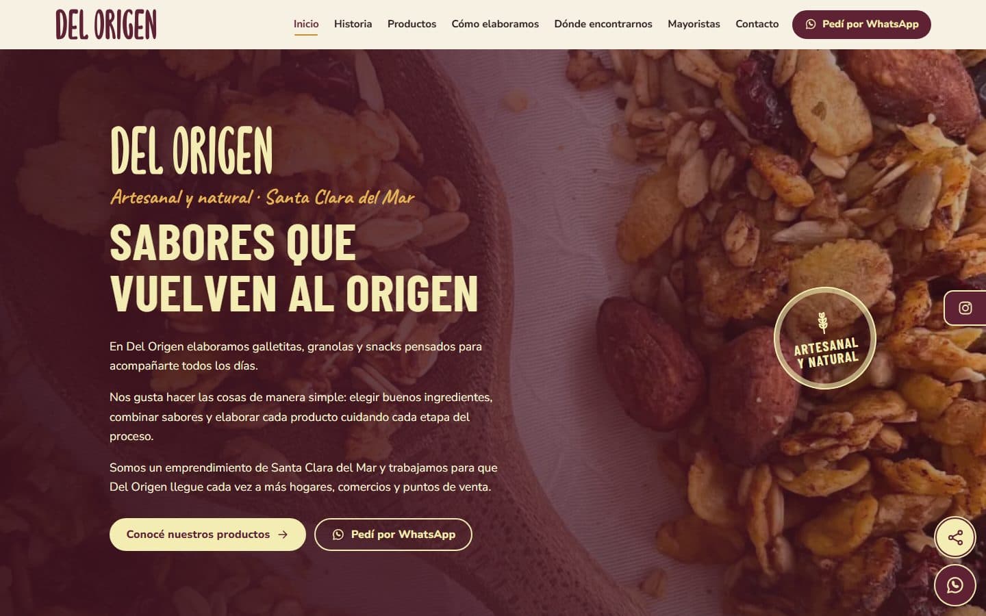 Captura del sitio de Del Origen