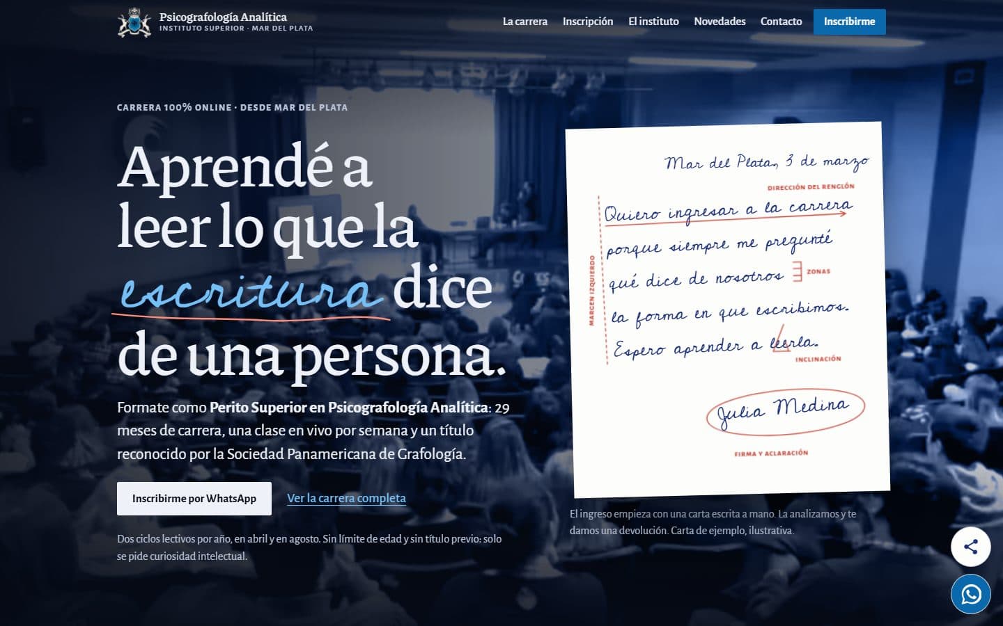 Captura del sitio de Instituto Superior de Psicografología Analítica