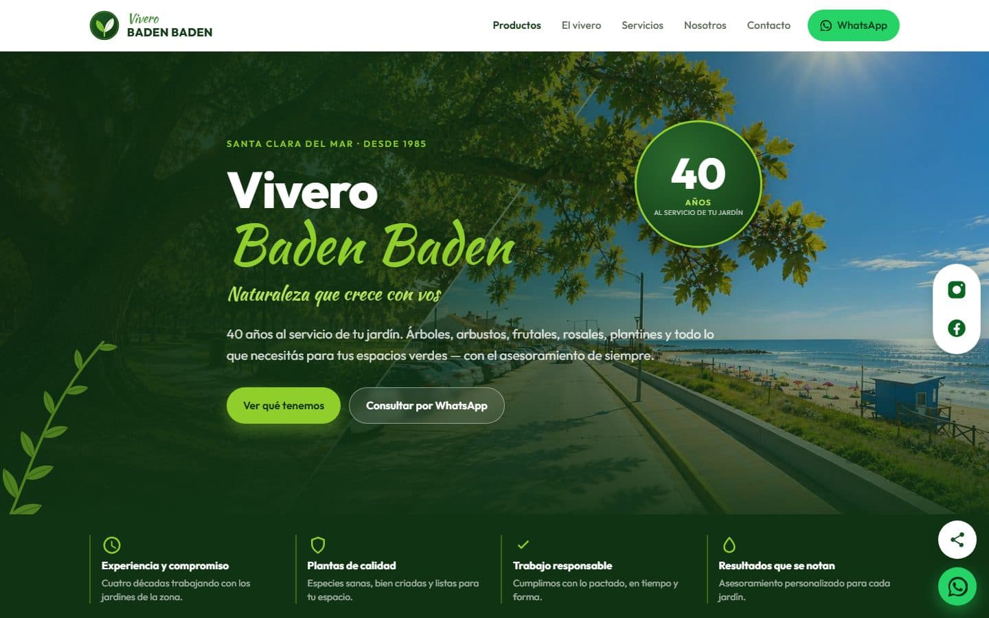 Captura del sitio de Vivero Baden Baden
